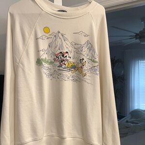 Disney x AE Cream Graphic Sweatshirt with Cartoon Print